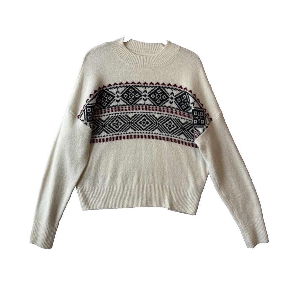 Abercrombie Fitch Fairโ Isle Crewneck Sweater Cream Nordic Ski Y2K Preppy Boho S